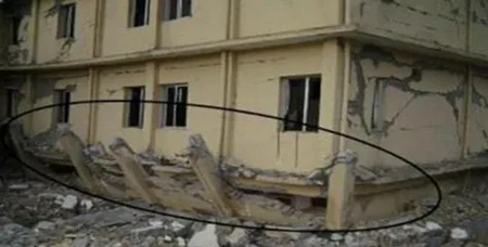 اشکالات اجرایی سازه بتنی؛ بررسی نواقص اجرایی ساختمان های بتنی(آپدیت 1405) 41 Figure 23.1 Column shear failure and destruction of the first floor 6 11zon