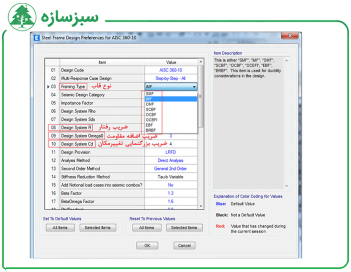 تعیین نوع قاب ساختمانی در ایتبس