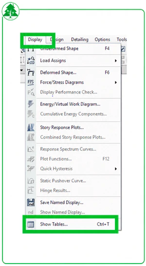 Figure 9 Display menu and Show Tables option