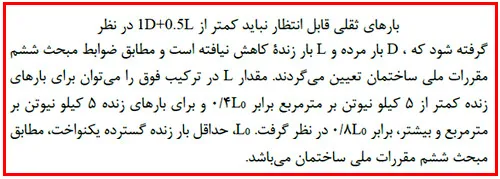 مقادیر بارهای ثقلی قابل انتظار