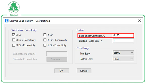 تعریف ضریب زلزله در قسمت Base Shear Coefficient ایتبس