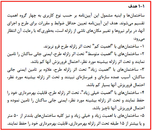 گروه اهمیت ساختمان و هدف عملکردی لرزه‌ای در ویرایش پنجم استاندارد ۲۸۰۰