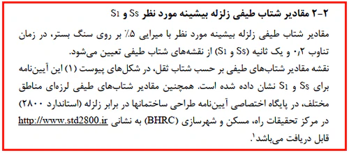 مقادیر شتاب طیفی زلزله