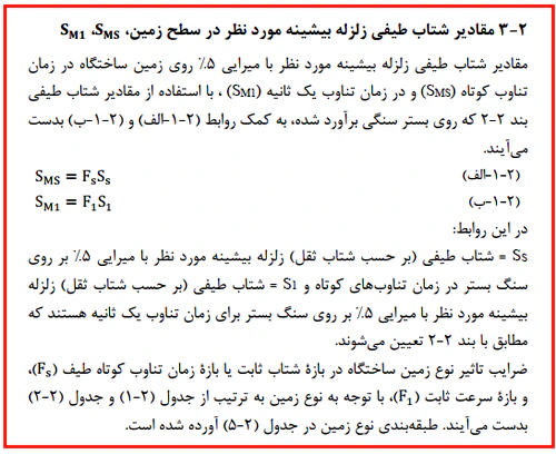 مقادیر شتاب طیفی زلزله بیشینه در سطح زمین